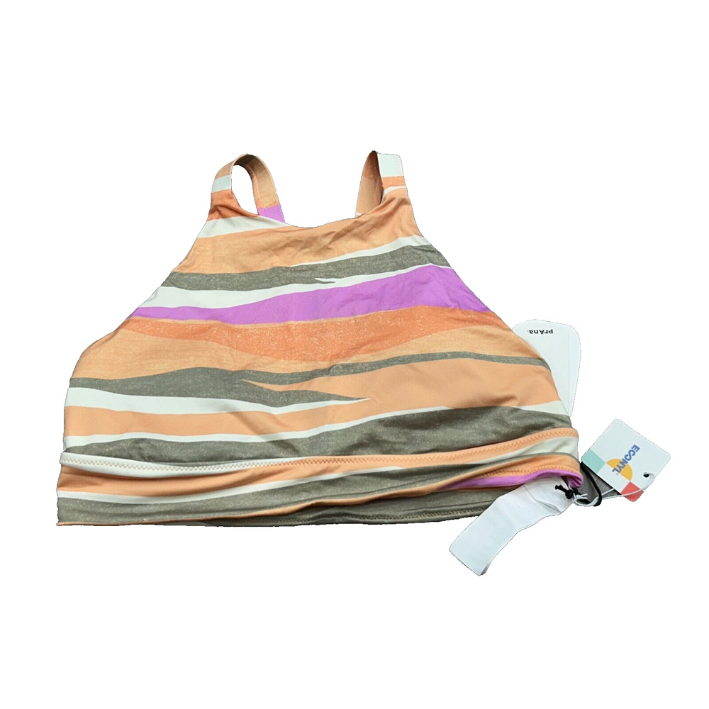 NWT PrAna Marine Street Swim Top High‎ Neck Striped Swimming Bikini Top Size L